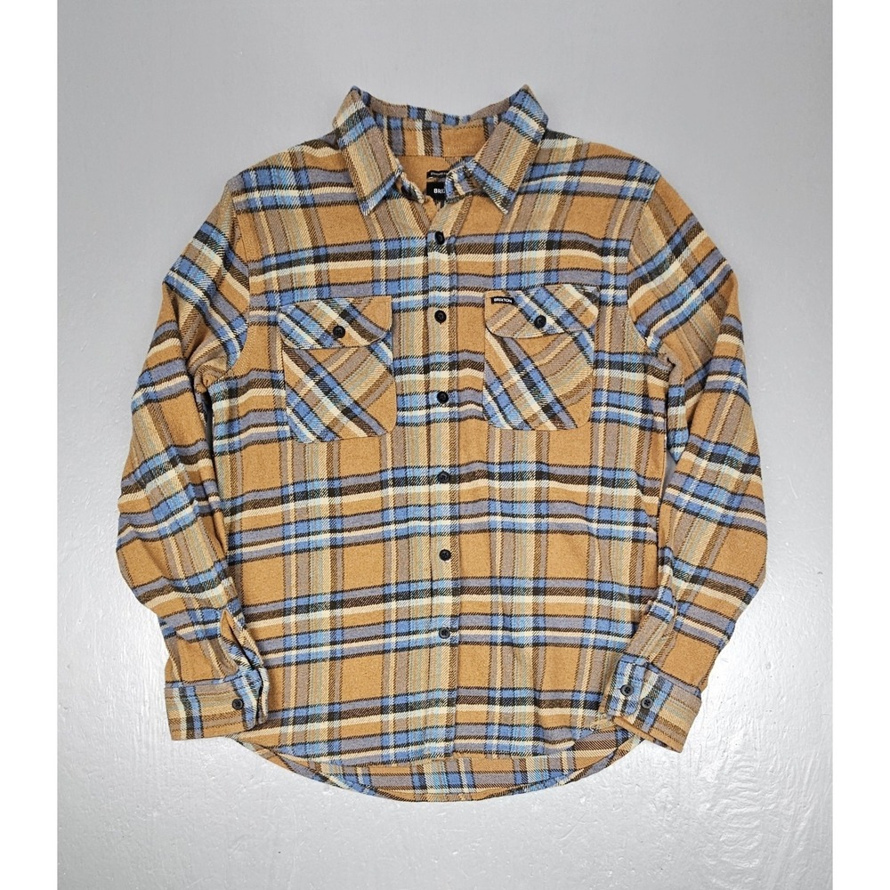 Brixton Flannel Button Up‎ Shirt Mens Medium Brown Plaid Flannel Long Sleeve